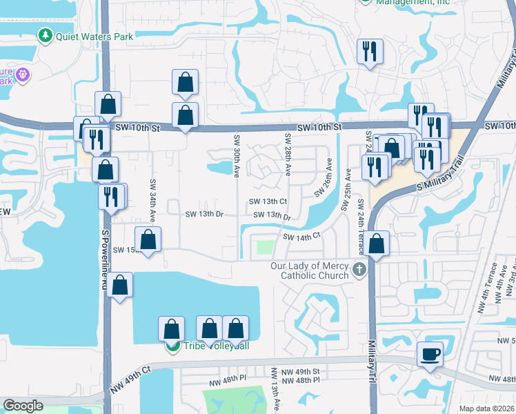 map of restaurants, bars, coffee shops, grocery stores, and more near 2893 Southwest 13th Drive in Deerfield Beach