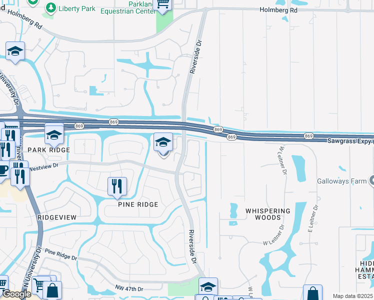 map of restaurants, bars, coffee shops, grocery stores, and more near 5601 Riverside Drive in Coral Springs