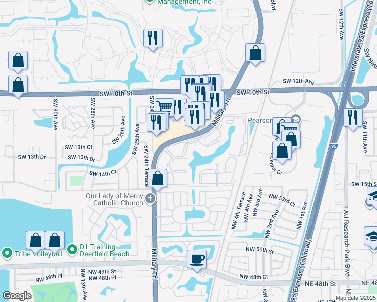 map of restaurants, bars, coffee shops, grocery stores, and more near 1262 South Military Trail in Deerfield Beach