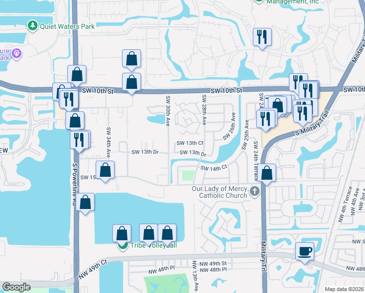 map of restaurants, bars, coffee shops, grocery stores, and more near 2893 Southwest 13th Drive in Deerfield Beach