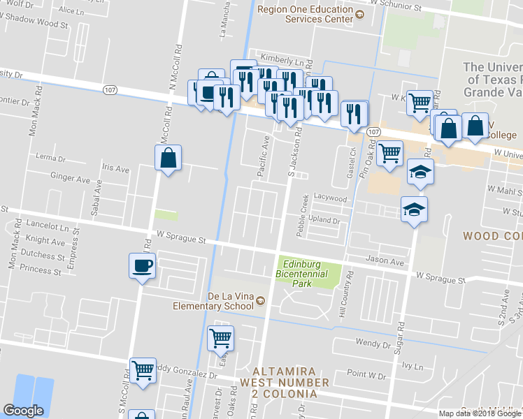 map of restaurants, bars, coffee shops, grocery stores, and more near 514 Boardwalk Avenue in Edinburg
