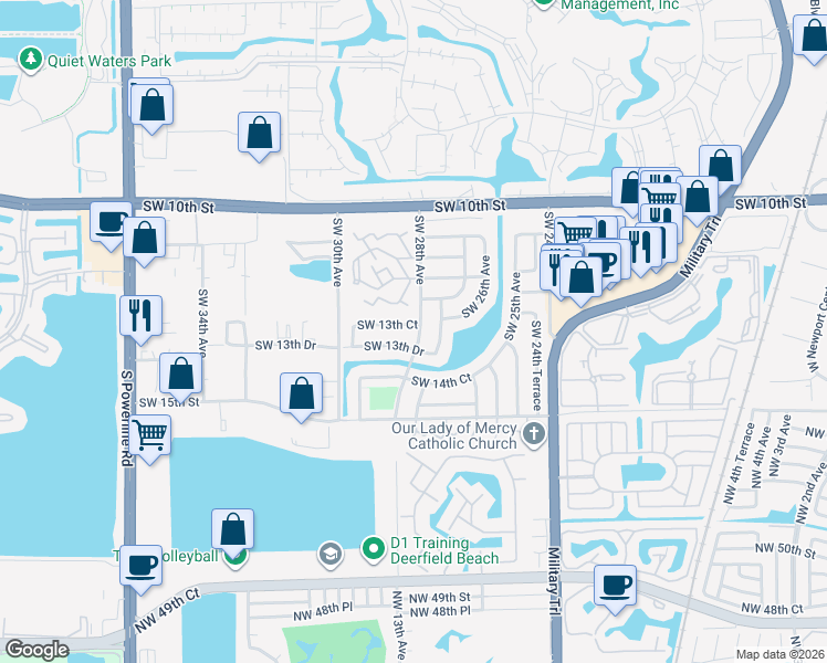 map of restaurants, bars, coffee shops, grocery stores, and more near 2823 Southwest 13th Drive in Deerfield Beach