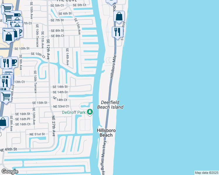 map of restaurants, bars, coffee shops, grocery stores, and more near 1198 Florida A1A in Hillsboro Beach