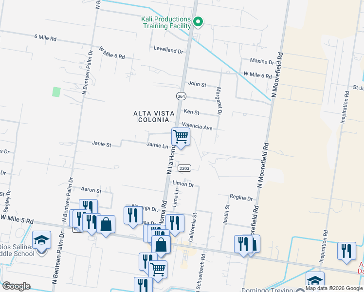 map of restaurants, bars, coffee shops, grocery stores, and more near 6804 La Homa Road in Mission