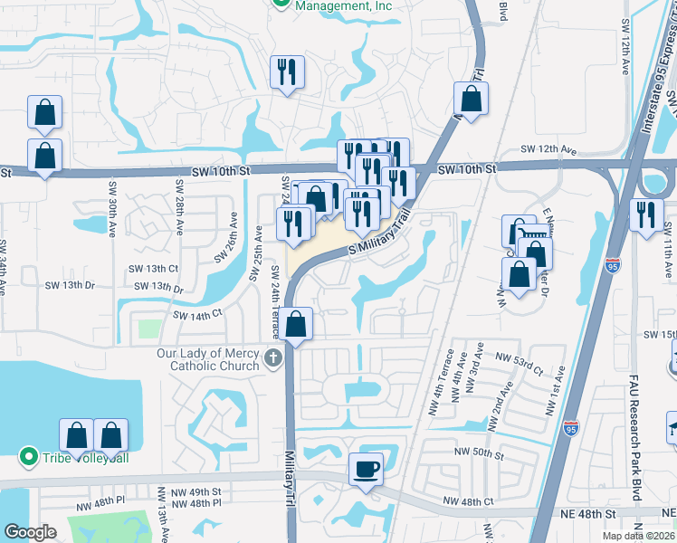 map of restaurants, bars, coffee shops, grocery stores, and more near 1262 South Military Trail in Deerfield Beach
