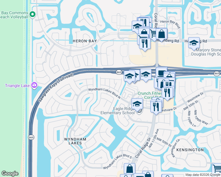 map of restaurants, bars, coffee shops, grocery stores, and more near 11860 Northwest 56th Street in Coral Springs