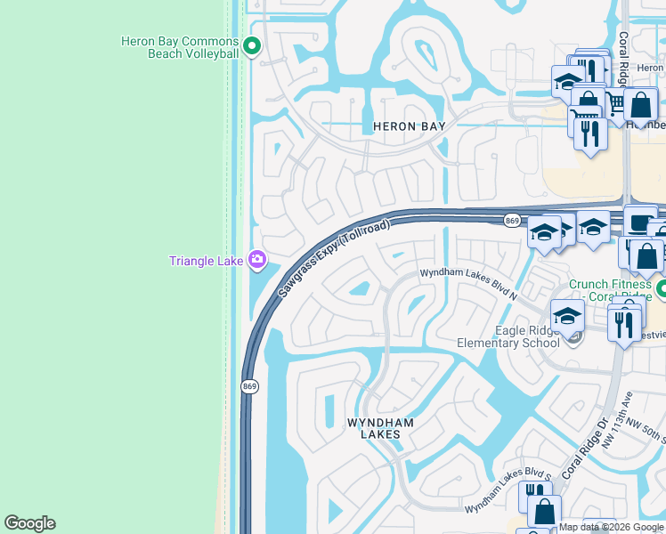 map of restaurants, bars, coffee shops, grocery stores, and more near 5534 Northwest 125th Terrace in Coral Springs