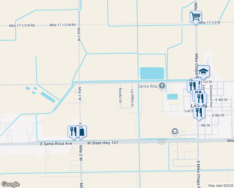 map of restaurants, bars, coffee shops, grocery stores, and more near 18725 Kiosko in Edcouch