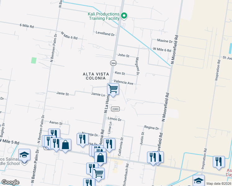 map of restaurants, bars, coffee shops, grocery stores, and more near 6804 La Homa Road in Mission