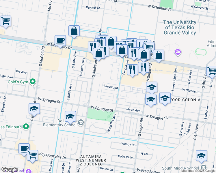 map of restaurants, bars, coffee shops, grocery stores, and more near 1917 Upland Drive in Edinburg