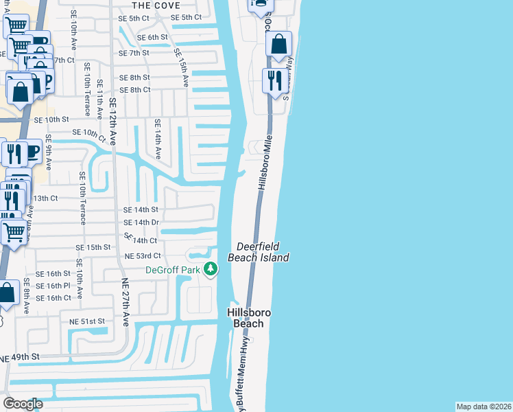 map of restaurants, bars, coffee shops, grocery stores, and more near 1198 Florida A1A in Hillsboro Beach