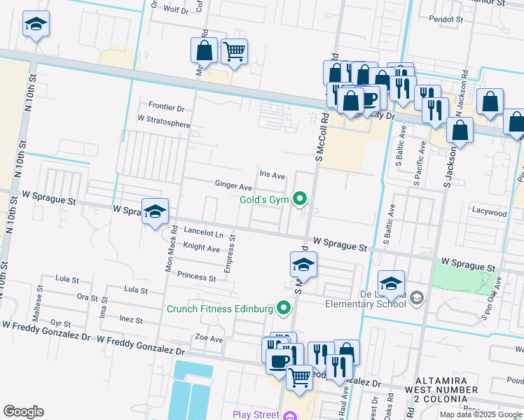 map of restaurants, bars, coffee shops, grocery stores, and more near 3106 Whitewing Avenue in Edinburg
