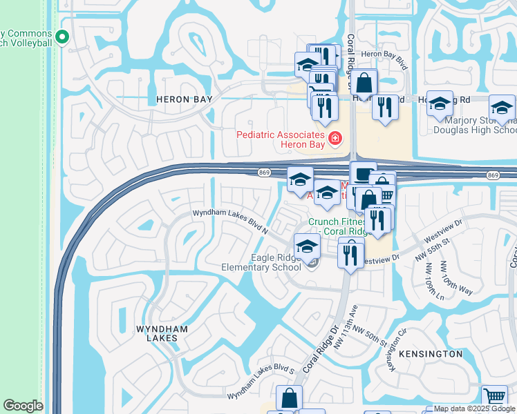 map of restaurants, bars, coffee shops, grocery stores, and more near 5615 Northwest 118th Drive in Coral Springs