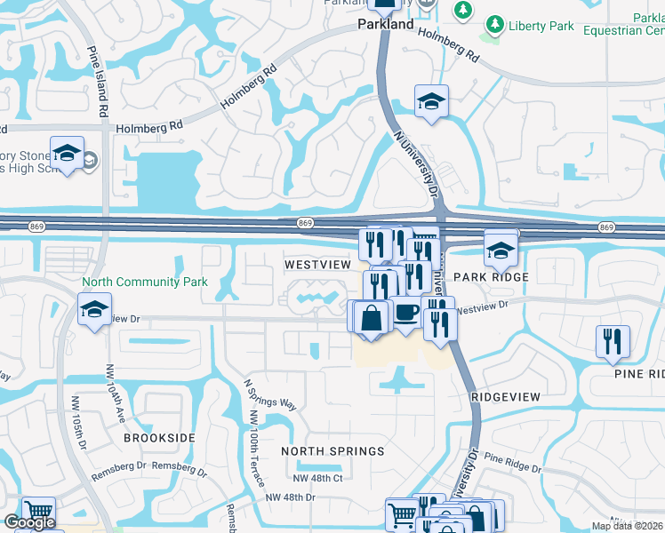 map of restaurants, bars, coffee shops, grocery stores, and more near 9859 Northwest 57th Manor in Coral Springs