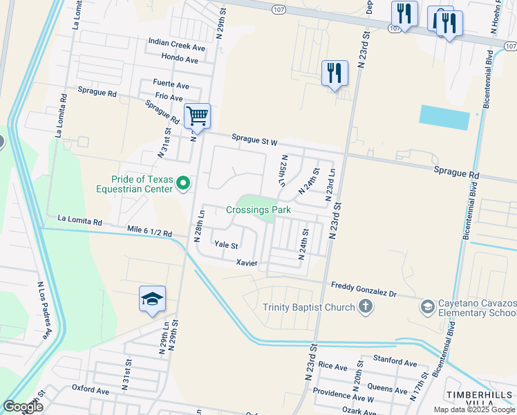 map of restaurants, bars, coffee shops, grocery stores, and more near 2601 Arroyo Avenue in McAllen