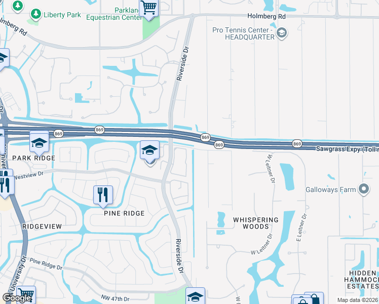 map of restaurants, bars, coffee shops, grocery stores, and more near 5801 Riverside Drive in Coral Springs