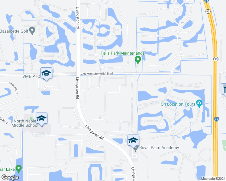 map of restaurants, bars, coffee shops, grocery stores, and more near 16321 Aberdeen Way in Naples