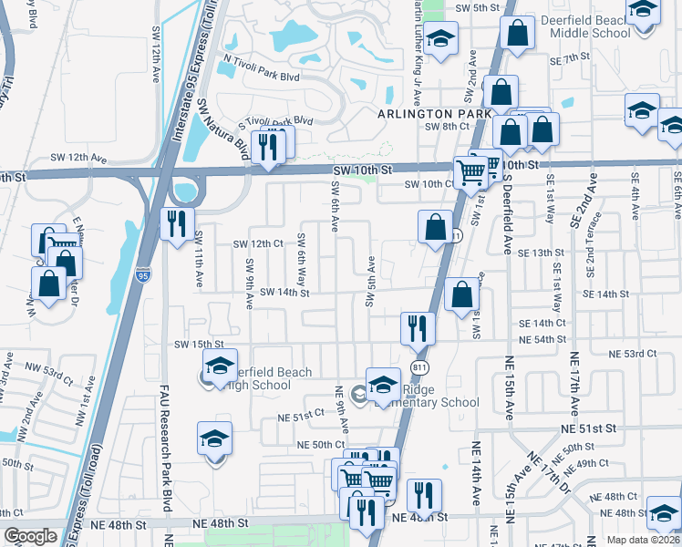 map of restaurants, bars, coffee shops, grocery stores, and more near 1311 Southwest 6th Avenue in Deerfield Beach