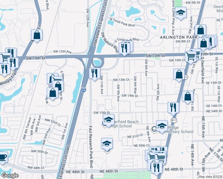 map of restaurants, bars, coffee shops, grocery stores, and more near 1270 Southwest 10th Avenue in Deerfield Beach
