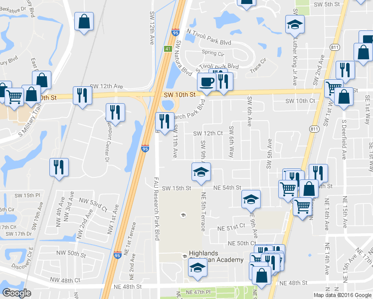 map of restaurants, bars, coffee shops, grocery stores, and more near 1270 Southwest 10th Avenue in Deerfield Beach
