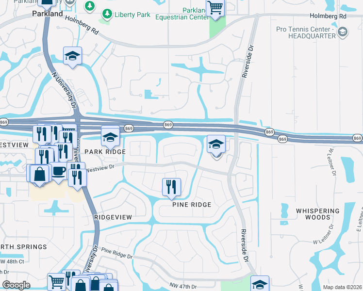map of restaurants, bars, coffee shops, grocery stores, and more near 8633 Northwest 57th Court in Coral Springs