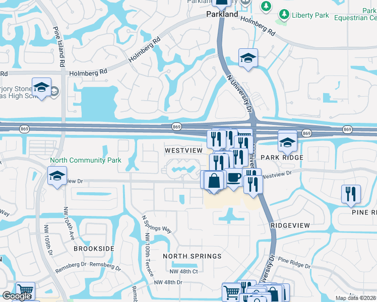 map of restaurants, bars, coffee shops, grocery stores, and more near 9859 Northwest 57th Manor in Coral Springs