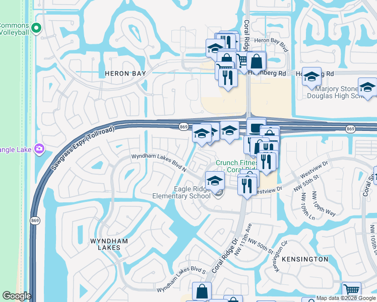 map of restaurants, bars, coffee shops, grocery stores, and more near 11766 Northwest 57th Street in Tamarac