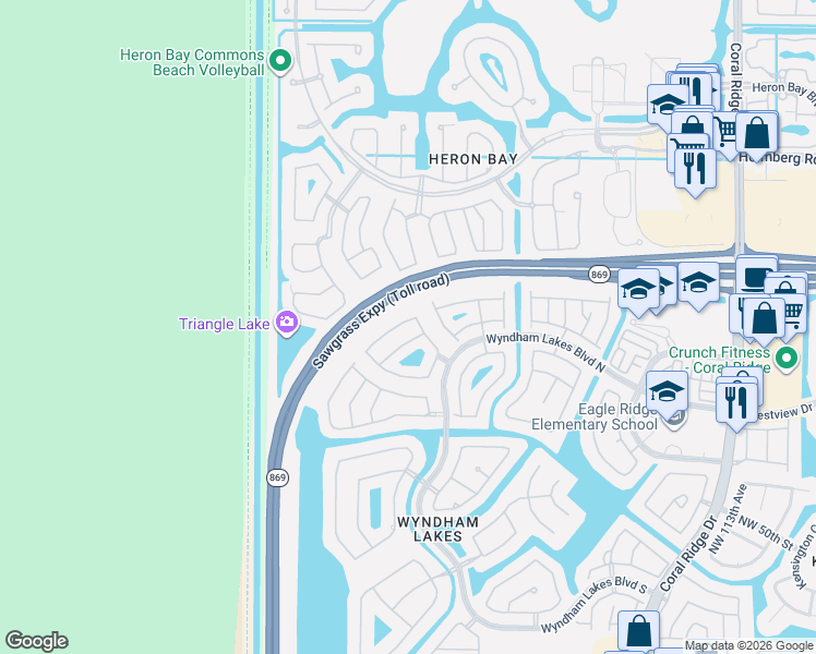 map of restaurants, bars, coffee shops, grocery stores, and more near 5586 Northwest 125th Terrace in Tamarac