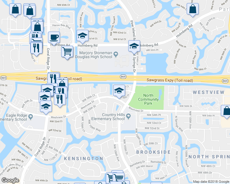 map of restaurants, bars, coffee shops, grocery stores, and more near 10570 Northwest 57th Street in Pompano Beach