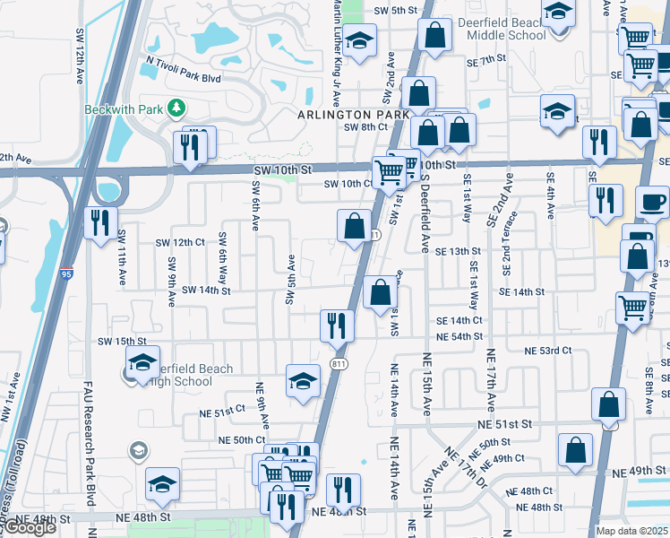 map of restaurants, bars, coffee shops, grocery stores, and more near 1331 South Dixie Highway in Deerfield Beach