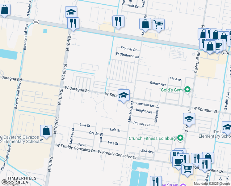 map of restaurants, bars, coffee shops, grocery stores, and more near 3809 Hawthorne Avenue in Edinburg