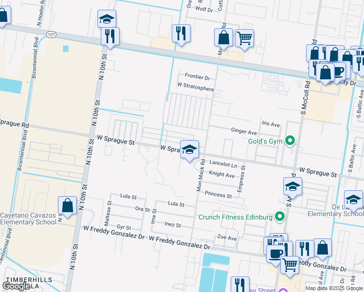 map of restaurants, bars, coffee shops, grocery stores, and more near 3705 Hawthorne Avenue in Edinburg