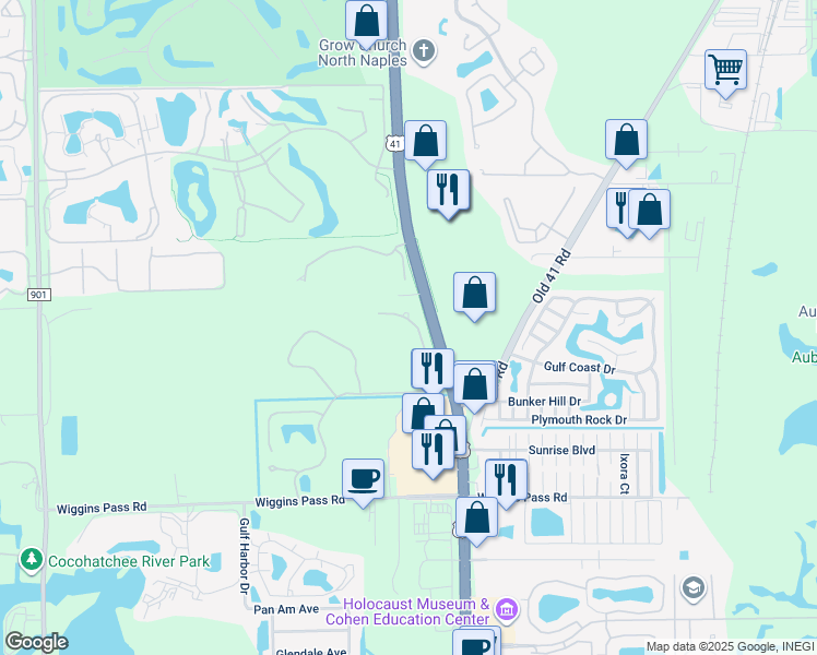 map of restaurants, bars, coffee shops, grocery stores, and more near 1025 Tarpon Cove Drive in Naples