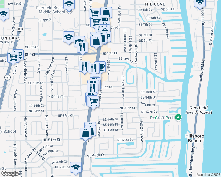map of restaurants, bars, coffee shops, grocery stores, and more near 900 Southeast 13th Court in Deerfield Beach