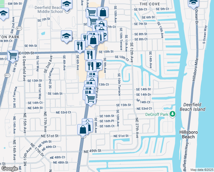 map of restaurants, bars, coffee shops, grocery stores, and more near 905 Southeast 13th Court in Deerfield Beach