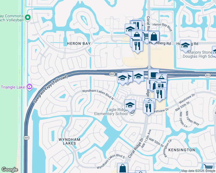 map of restaurants, bars, coffee shops, grocery stores, and more near 11766 Northwest 57th Street in Tamarac