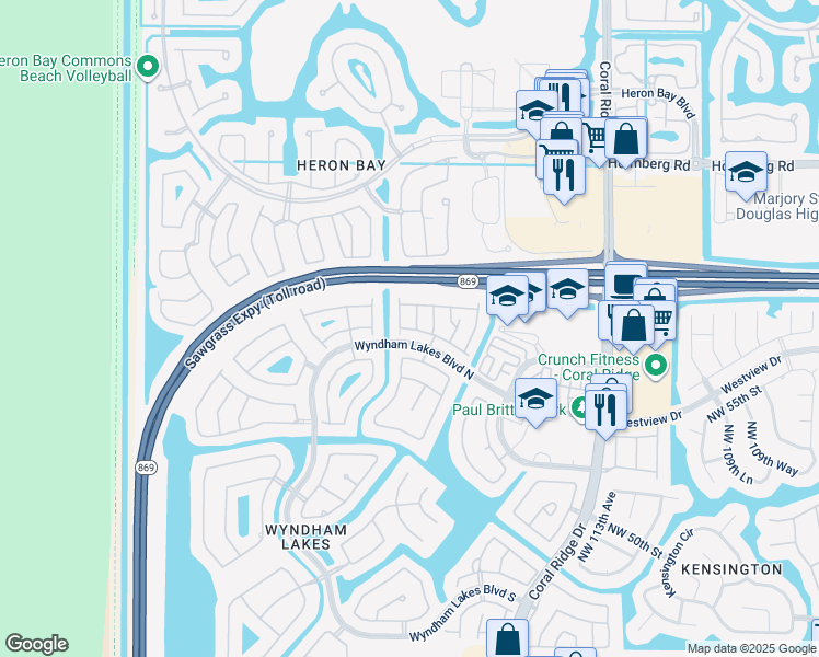 map of restaurants, bars, coffee shops, grocery stores, and more near 5673 Northwest 120th Avenue in Coral Springs