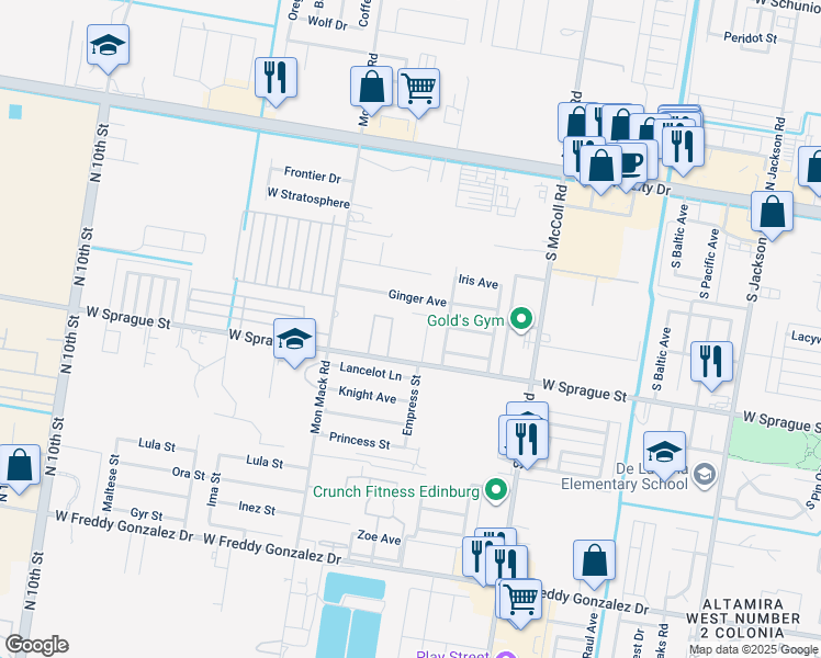 map of restaurants, bars, coffee shops, grocery stores, and more near 3325 Palace Street in Edinburg