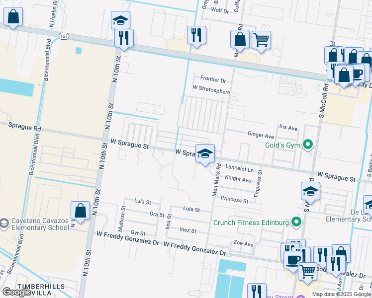map of restaurants, bars, coffee shops, grocery stores, and more near 3809 Hawthorne Avenue in Edinburg