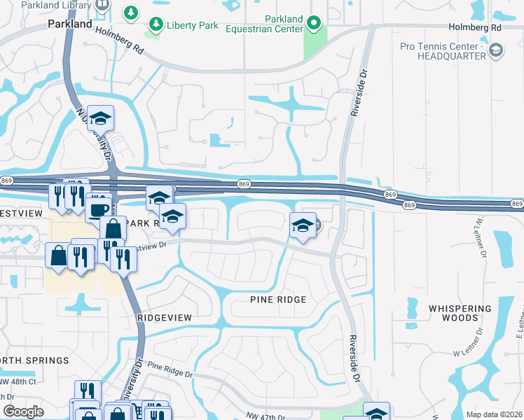 map of restaurants, bars, coffee shops, grocery stores, and more near 8633 Northwest 57th Court in Coral Springs