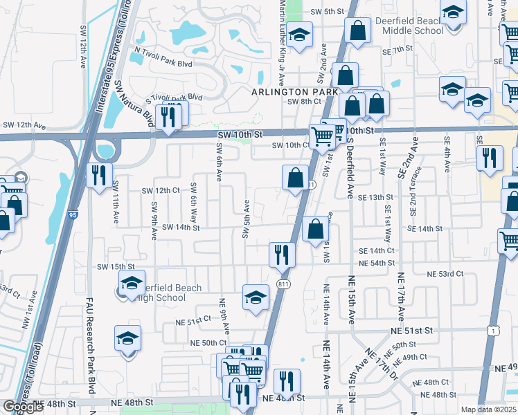 map of restaurants, bars, coffee shops, grocery stores, and more near 405 Southwest 12th Court in Deerfield Beach