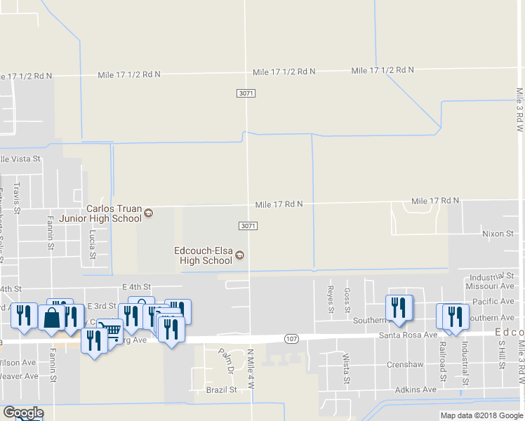 map of restaurants, bars, coffee shops, grocery stores, and more near 7981 Mile 17 Rd N in Edcouch