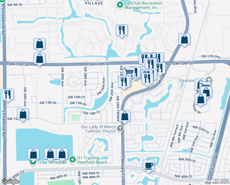 map of restaurants, bars, coffee shops, grocery stores, and more near 1261 Southwest 25th Avenue in Deerfield Beach