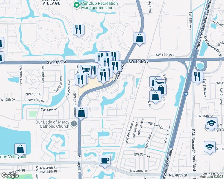 map of restaurants, bars, coffee shops, grocery stores, and more near 1240 South Military Trail in Deerfield Beach