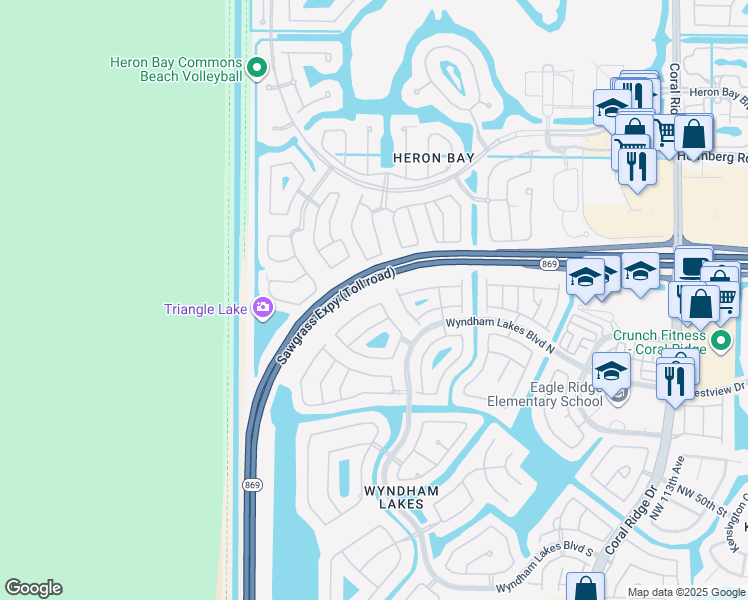 map of restaurants, bars, coffee shops, grocery stores, and more near 5586 Northwest 125th Terrace in Coral Springs