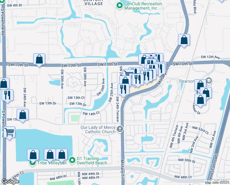 map of restaurants, bars, coffee shops, grocery stores, and more near 1261 Southwest 25th Avenue in Deerfield Beach