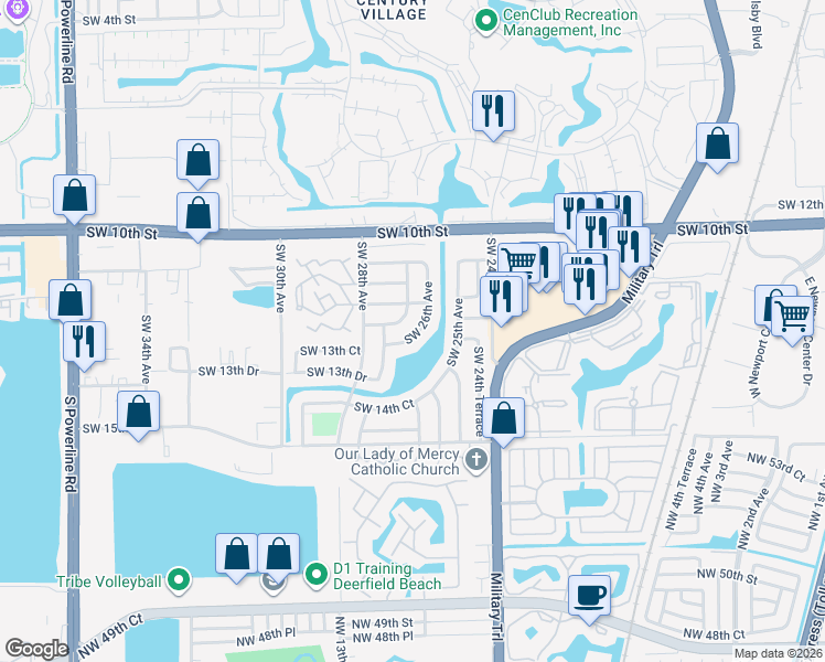 map of restaurants, bars, coffee shops, grocery stores, and more near 1293 Southwest 26th Avenue in Deerfield Beach