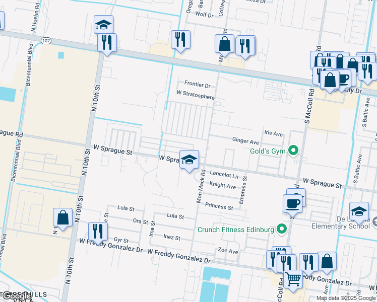 map of restaurants, bars, coffee shops, grocery stores, and more near 3705 Hawthorne Avenue in Edinburg