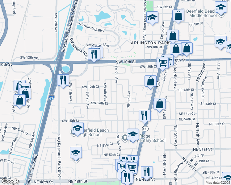 map of restaurants, bars, coffee shops, grocery stores, and more near 1311 Southwest 6th Avenue in Deerfield Beach