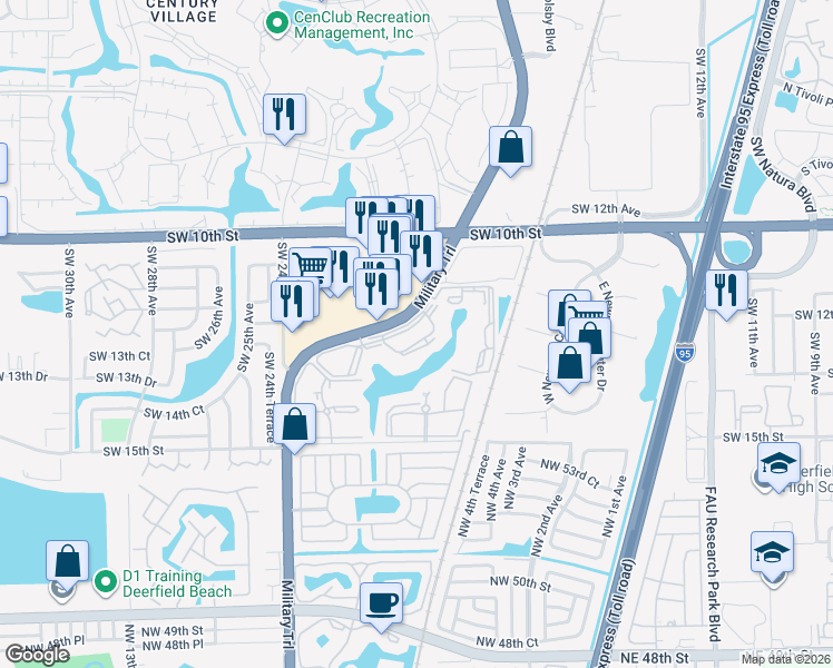 map of restaurants, bars, coffee shops, grocery stores, and more near 1240 South Military Trail in Deerfield Beach
